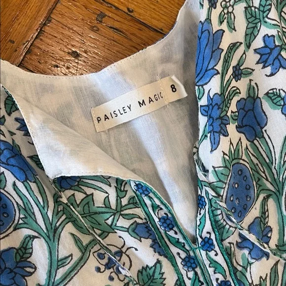 Floral Blue and White  little girl Sleeveless Dress - Picture 2 of 3